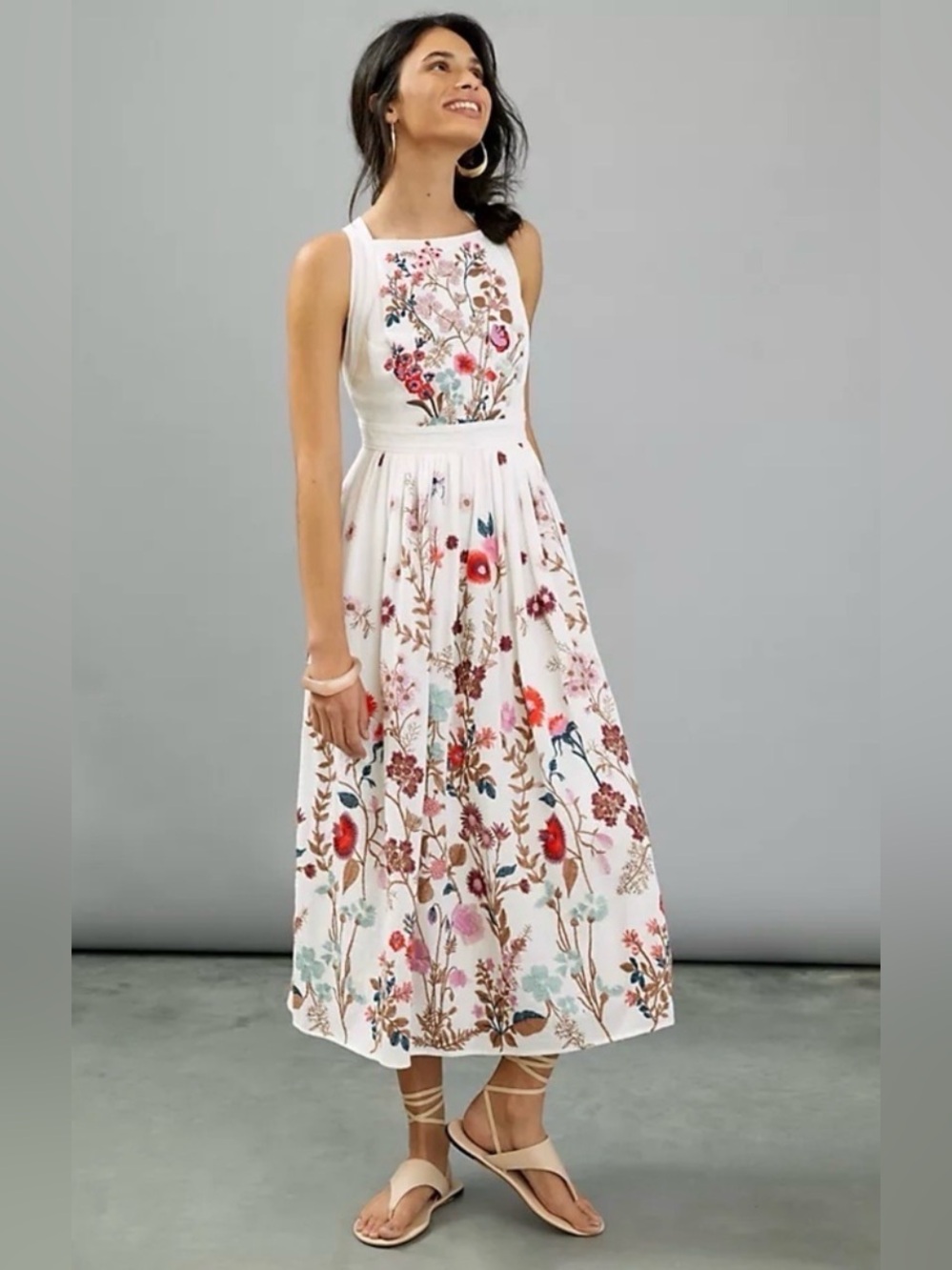 Anthropologie White Floral Eularia Dress with Crisscross Back, Size 16, NWT